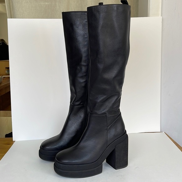 NWOB Paloma Barcelo Yafet Heeled Platform Tall Boots Size 40 Black - Picture 7 of 12